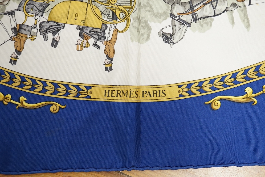 A Hermes carre 90 La Promenade de Longchamps silk scarf
